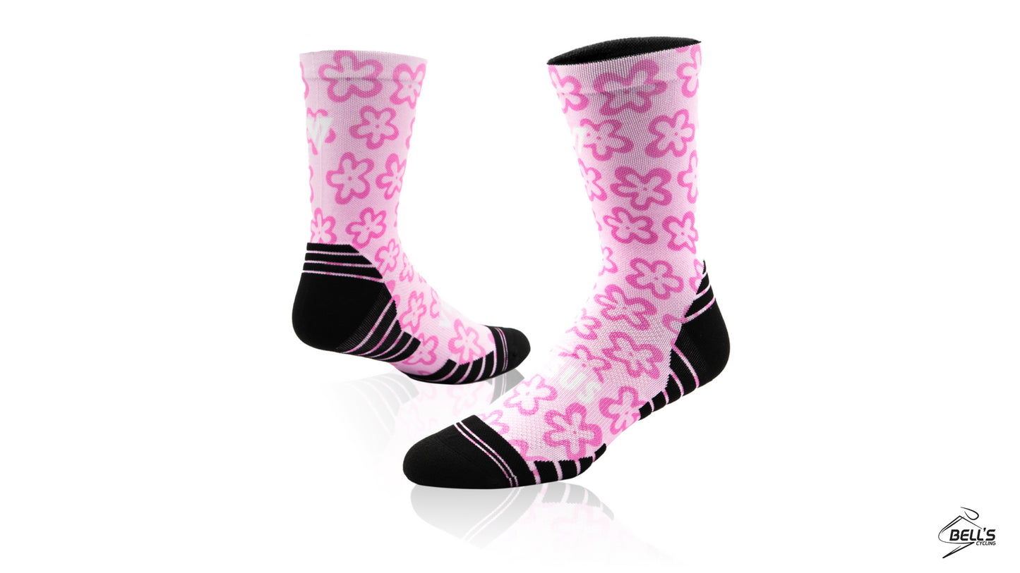 Pink Flower Power Active Crew Socks