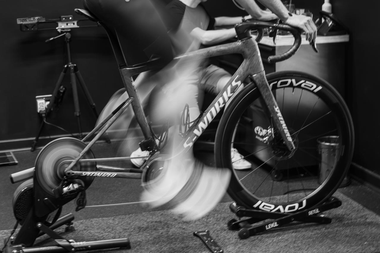 A rider being set up on a bike in the Body Geometry fit studio